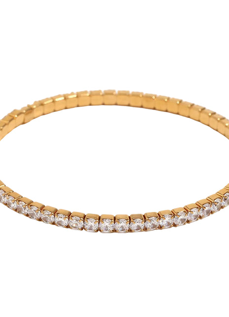 Pulsera elástica de circonita de acero inoxidable chapada en oro de 18 quilates para mujer