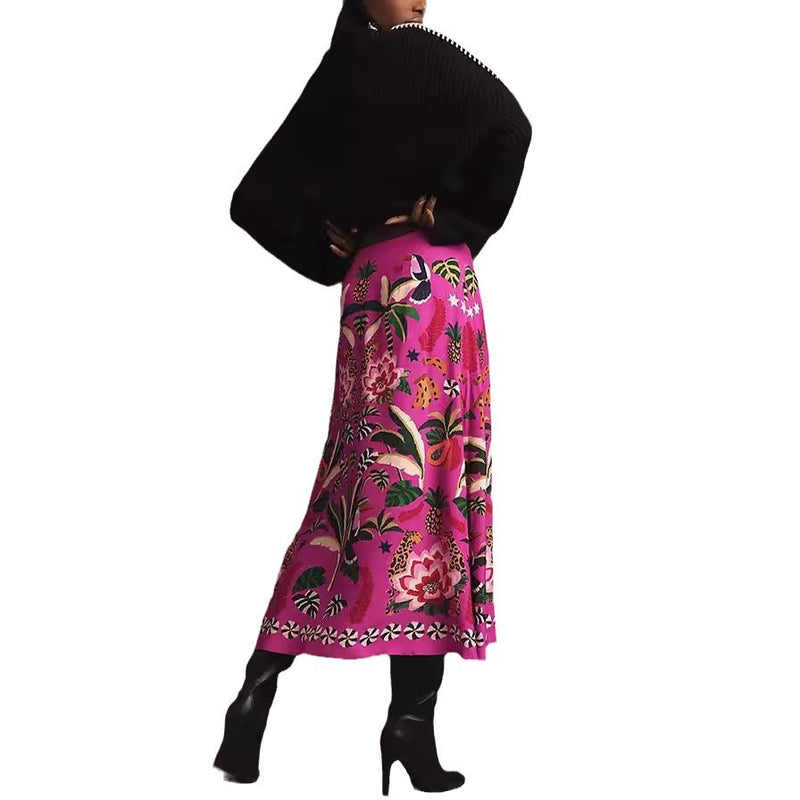 Street Tropical Plant Vintage Print Skirt