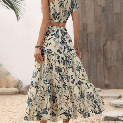 Crop One Shoulder Blouse & Ruffle Hem Skirt