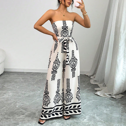 Wide-leg Slim Fit Tied Printed Jumpsuit