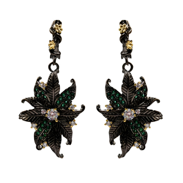 Black Diamond Flower Earring