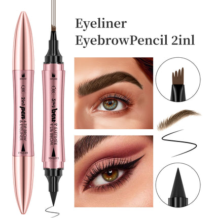 QIC 2IN1 Eyebrow & Eyeliner Double-headed 3D Micro-carved Liquid 4-fork