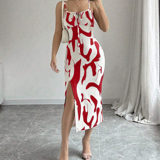 Summer Suspender Split Dress Slim Lace-up Dress