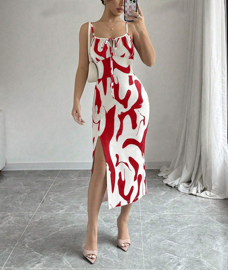 Summer Suspender Split Dress Slim Lace-up Dress