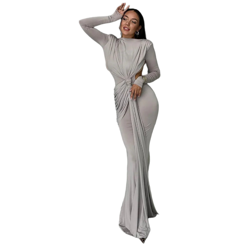Back Hollow-out Slim-fit Long Sleeve Dress