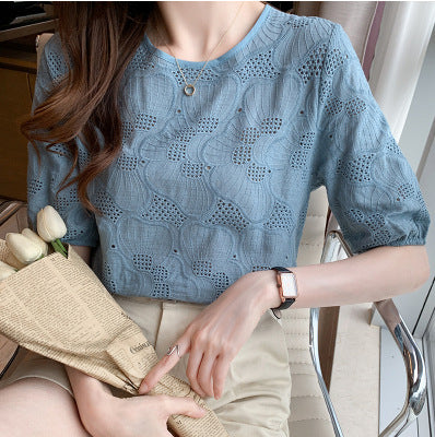 Embroidered Hollow Chiffon Shirt