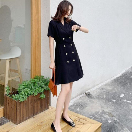 Double Breasted Fitted Waist Slim Fit Dress
