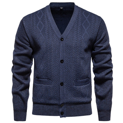 Cardigan Men's Long-sleeved Striped Sweater Fall Winter Coat Versatile Top