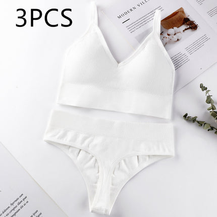 Thin French Style No Steel Ring Panties And Bra Set