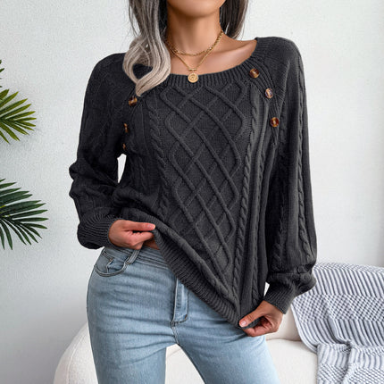 Square Neck Long Sleeve Knitted Sweater