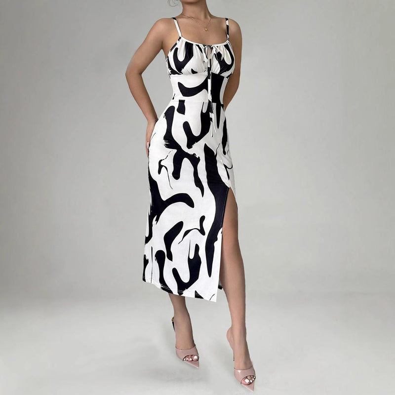 Summer Suspender Split Dress Slim Lace-up Dress