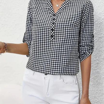 Elegant Retro Plaid Striped Long Sleeve Shirt