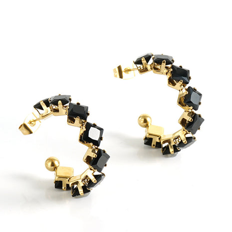 Stainless Steel Zircon Rhinestone Earrings
