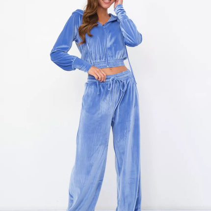 Zipper Cardigan Laced Pants Two-piece Set