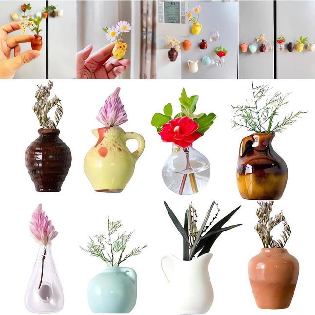 Mini Vase Refrigerator Magnets – 8 Pcs Decorative Set