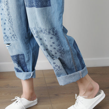 Sleeveless Washed Ripped Denim Suspender Overall