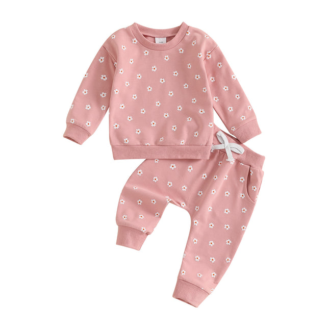 Baby Cotton Flower Long-Sleeve Top & Pants Set – 0–24 Months
