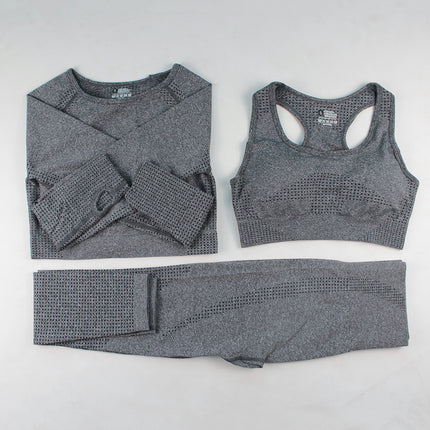 Three-piece Bra, Long Sleeve Top and Trousers Yoga Suit