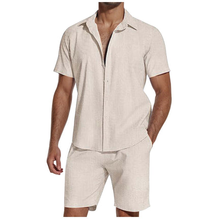 Short Sleeve and Pants Linen Suit