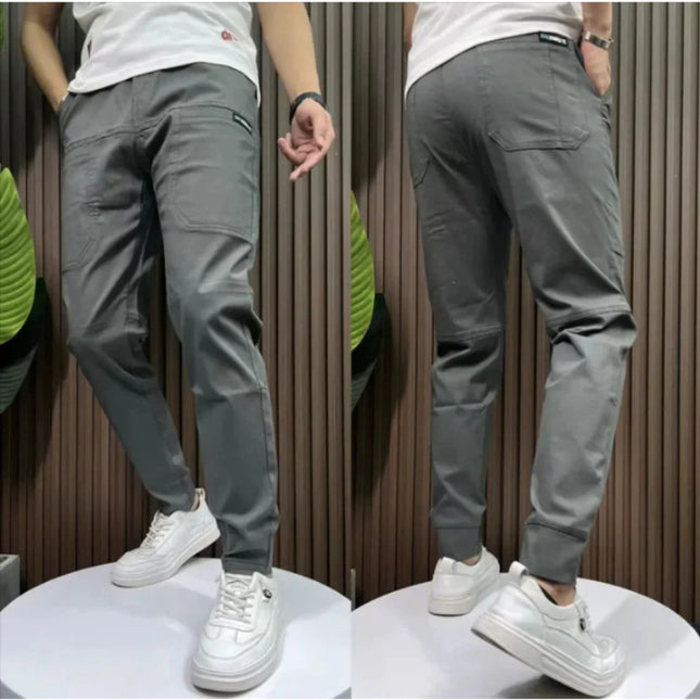 Ice Silk Stitching Six-pocket Embroidery High Elastic Casual Pants