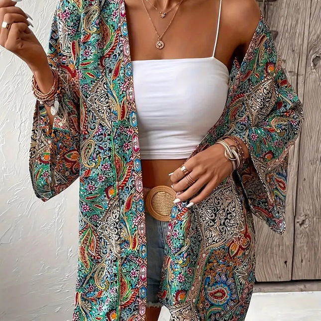Ethnic Round Neck Shirt Bohemian Long Sleeve Shirt