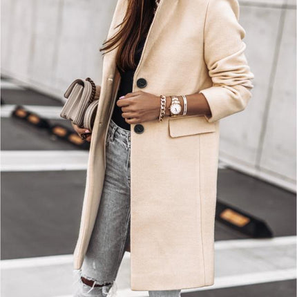 Autumn And Winter Simplicity Long Sleeve Button Woolen Coat