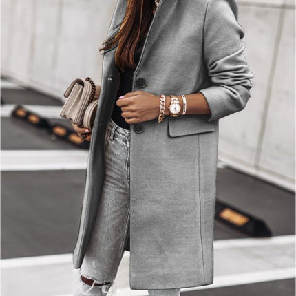 Autumn And Winter Simplicity Long Sleeve Button Woolen Coat