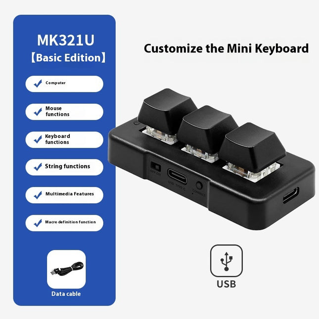 Mini PC Gaming Macro Programmable Keyboard – 3 Key USB/Wireless