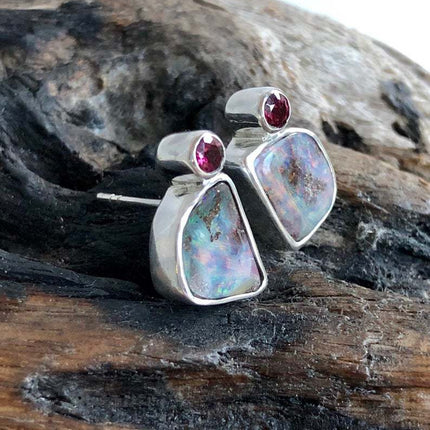 Australia Rainbow Color Opal Stud Earrings