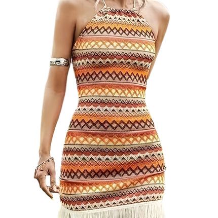 Halter Straps Tassels Slim-fit Dress