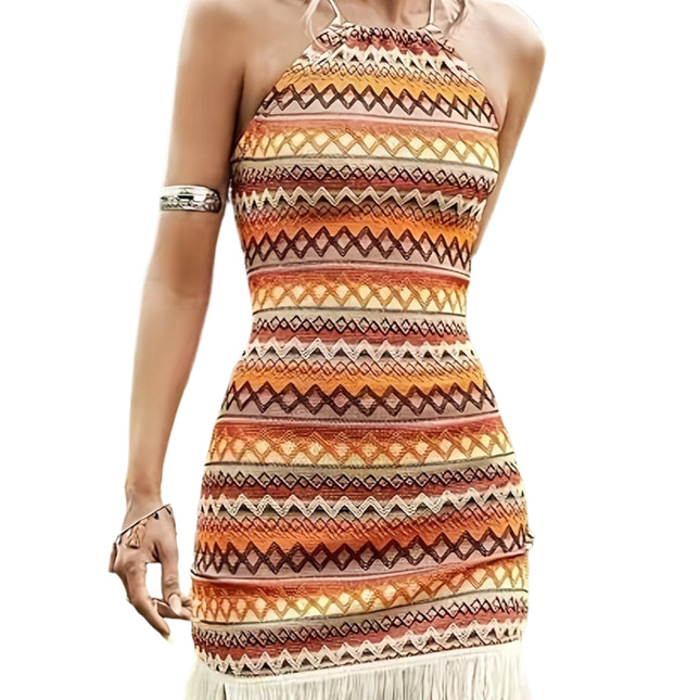Halter Straps Tassels Slim-fit Dress