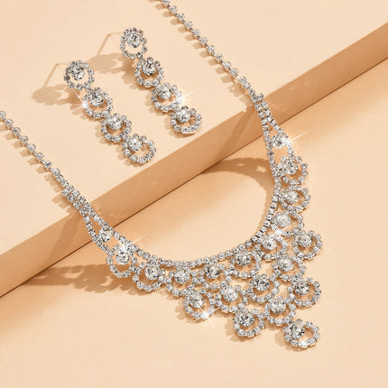 Rhinestone Necklace and Earrings Suite