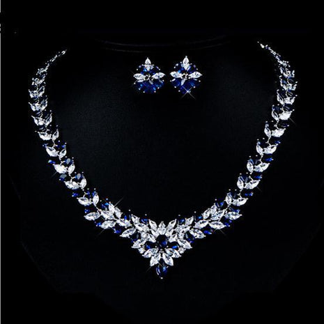 Zircon Flower Necklace & Earrings Suit