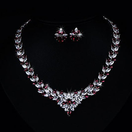 Zircon Flower Necklace & Earrings Suit