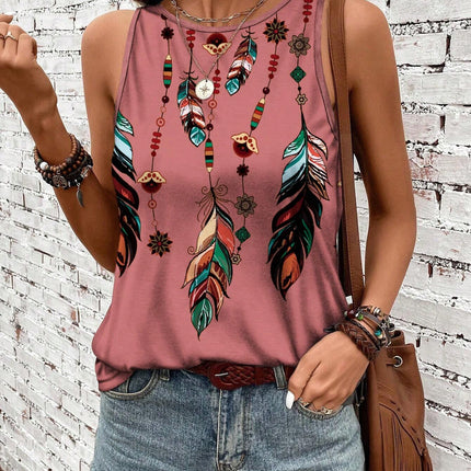 Women's Feather Print Vest Summer Print