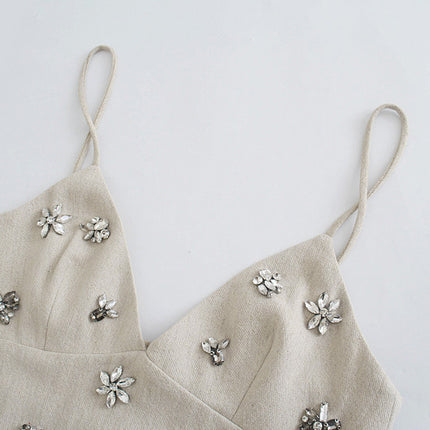 Feng Rhinestone-embellished V-neck Strap Top