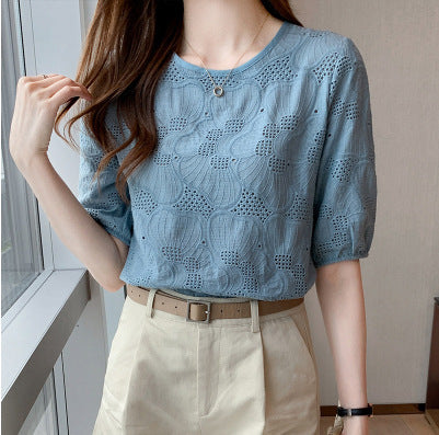 Embroidered Hollow Chiffon Shirt