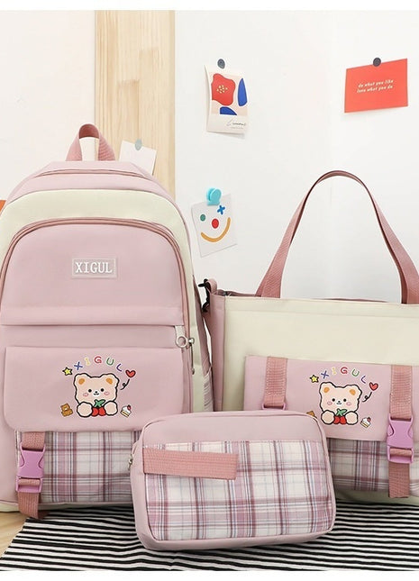 Three-piece Set Large Capacity Plaid Junior Backpack