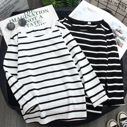 Black Striped Western Style Long-sleeved T-shirt