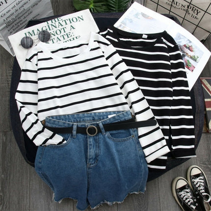 Black Striped Western Style Long-sleeved T-shirt