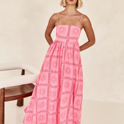 Pinkish Sunny Back Cutout Sling Dress
