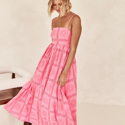 Pinkish Sunny Back Cutout Sling Dress