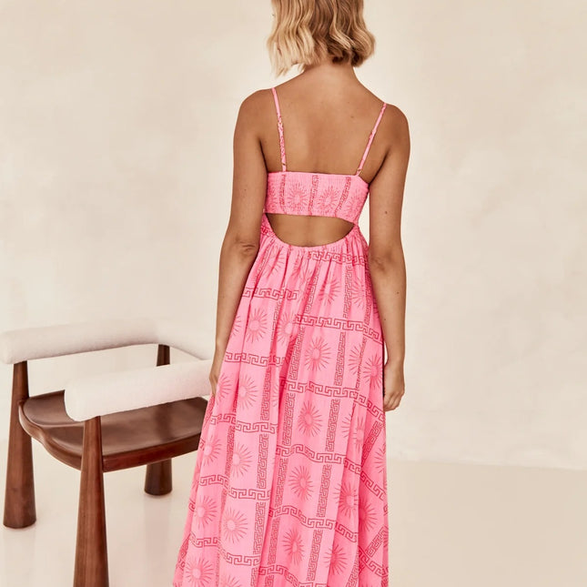 Pinkish Sunny Back Cutout Sling Dress