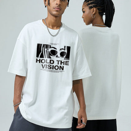 Film Letter Print Loose Round Neck Short Sleeve