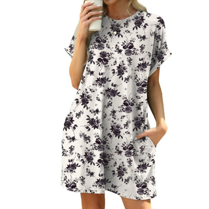 Loose Crew Neck Short Sleeve Pocket Dress