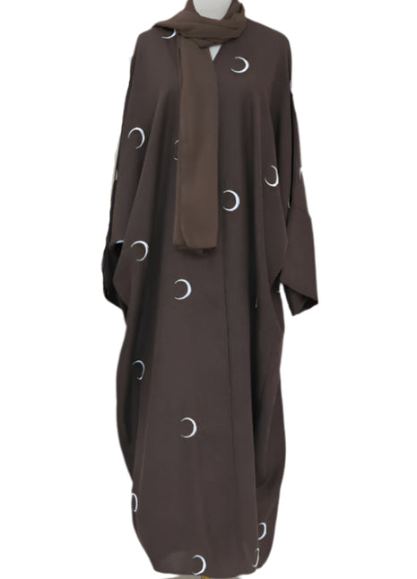 Moon Embroidery Elegant Abaya with Chiffon Headscarf