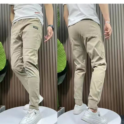Ice Silk Stitching Six-pocket Embroidery High Elastic Casual Pants