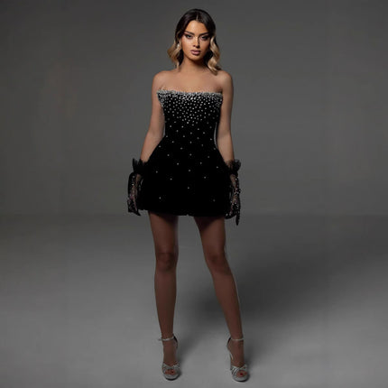 Bandage One-piece Short Black High-end Evening Dress