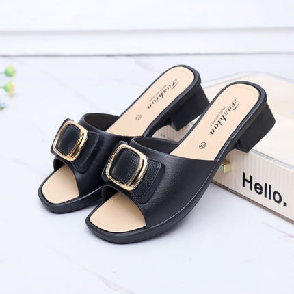 Korean Style Buckle Chunky Heel