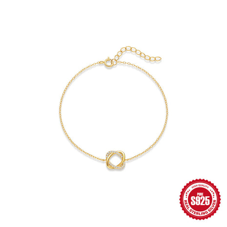 Pulsera Anillo Rosa con Diamantes de Plata de Ley